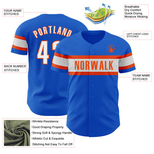 Custom Thunder Blue White-Orange Authentic Baseball Jersey