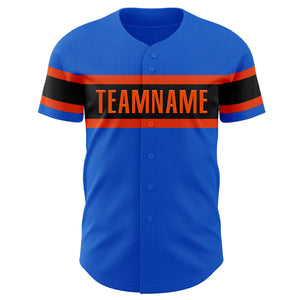 Custom Thunder Blue Orange-Black Authentic Baseball Jersey