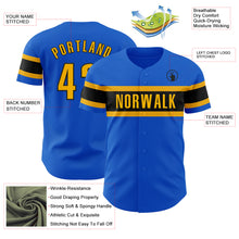 Load image into Gallery viewer, Custom Thunder Blue Gold-Black Authentic Baseball Jersey
