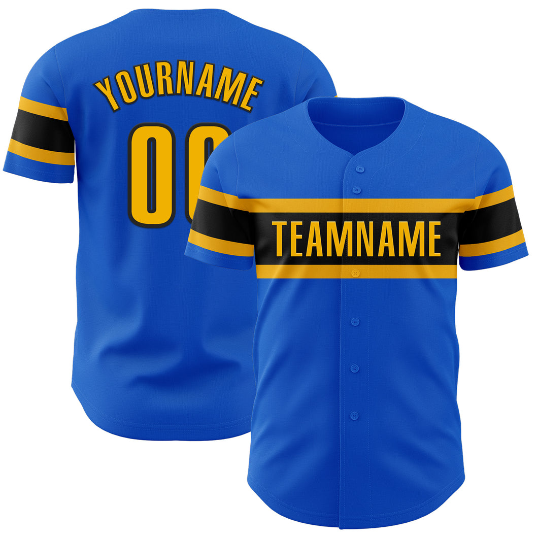 Custom Thunder Blue Gold-Black Authentic Baseball Jersey