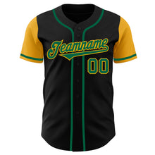 Load image into Gallery viewer, Custom Black Kelly Green-Gold Authentic Two Tone Baseball Jersey
