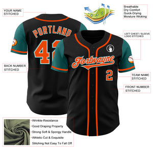 Custom Black Orange-Teal Authentic Two Tone Baseball Jersey