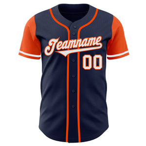 Custom Navy White-Orange Authentic Two Tone Baseball Jersey