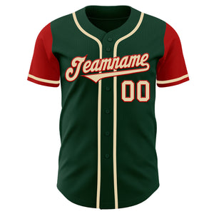 Custom Green Cream-Red Authentic Two Tone Baseball Jersey