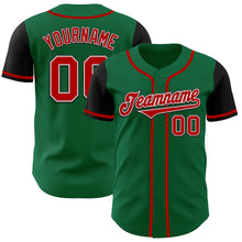 Load image into Gallery viewer, Custom Kelly Green Red-Black Authentic Two Tone Baseball Jersey
