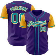 Load image into Gallery viewer, Custom Purple Teal-Gold Authentic Two Tone Baseball Jersey
