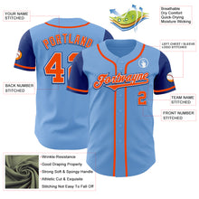 Load image into Gallery viewer, Custom Light Blue Orange-Royal Authentic Two Tone Baseball Jersey
