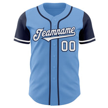 Load image into Gallery viewer, Custom Light Blue White-Navy Authentic Two Tone Baseball Jersey
