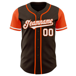 Custom Brown White-Orange Authentic Two Tone Baseball Jersey