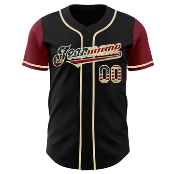 Custom Black Vintage USA Flag Cream-Crimson Authentic Two Tone Baseball Jersey