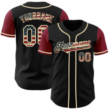 Load image into Gallery viewer, Custom Black Vintage USA Flag Cream-Crimson Authentic Two Tone Baseball Jersey
