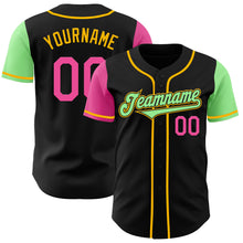 Load image into Gallery viewer, Custom Black Pink Pea Green-Gold Authentic Two Tone Baseball Jersey
