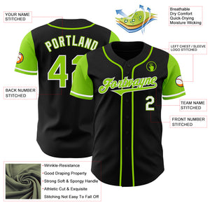 Custom Black Neon Green-White Authentic Two Tone Baseball Jersey