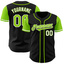 Load image into Gallery viewer, Custom Black Neon Green-White Authentic Two Tone Baseball Jersey
