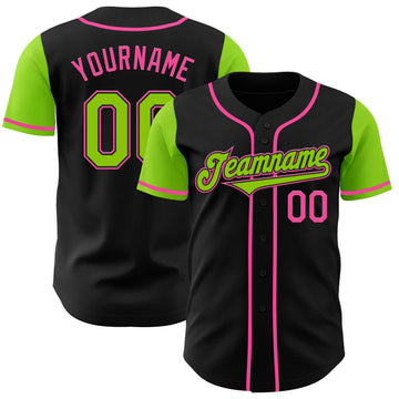 Custom Black Neon Green-Pink Authentic Two Tone Baseball Jersey