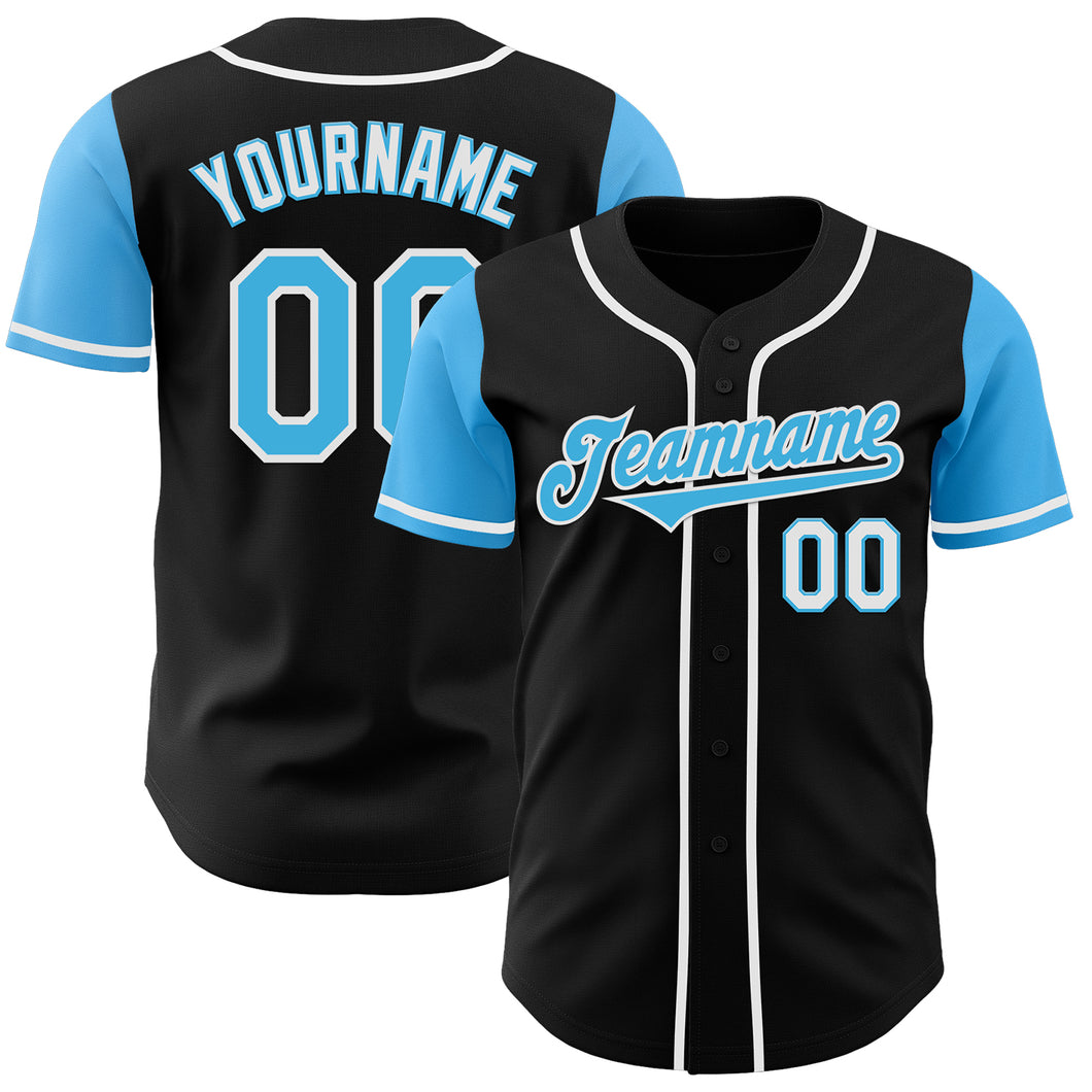 Custom Black Sky Blue-White Authentic Two Tone Baseball Jersey