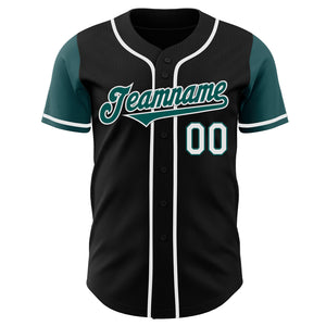 Custom Black Midnight Green-White Authentic Two Tone Baseball Jersey