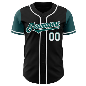 Custom Black Midnight Green-White Authentic Two Tone Baseball Jersey