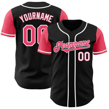 Custom Black Neon Pink-White Authentic Two Tone Baseball Jersey