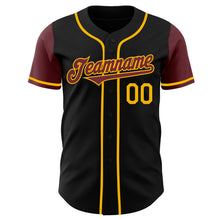 Load image into Gallery viewer, Custom Black Burgundy-Gold Authentic Two Tone Baseball Jersey
