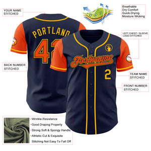 Custom Navy Orange-Gold Authentic Two Tone Baseball Jersey