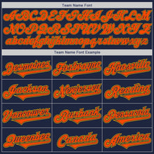 Load image into Gallery viewer, Custom Navy Orange-Gold Authentic Two Tone Baseball Jersey
