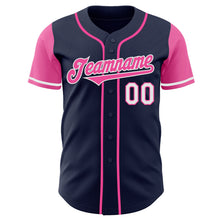 Load image into Gallery viewer, Custom Navy Pink-White Authentic Two Tone Baseball Jersey
