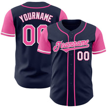 Load image into Gallery viewer, Custom Navy Pink-White Authentic Two Tone Baseball Jersey
