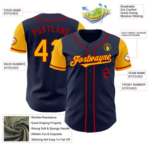 Custom Navy Gold-Red Authentic Two Tone Baseball Jersey