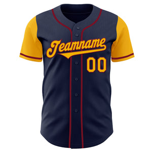 Custom Navy Gold-Crimson Authentic Two Tone Baseball Jersey