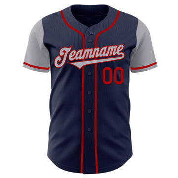 Custom Navy Gray-Red Authentic Two Tone Baseball Jersey