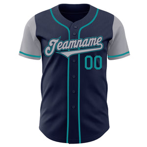 Custom Navy Gray-Teal Authentic Two Tone Baseball Jersey