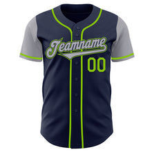 Load image into Gallery viewer, Custom Navy Gray-Neon Green Authentic Two Tone Baseball Jersey
