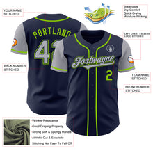 Load image into Gallery viewer, Custom Navy Gray-Neon Green Authentic Two Tone Baseball Jersey
