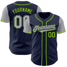 Load image into Gallery viewer, Custom Navy Gray-Neon Green Authentic Two Tone Baseball Jersey
