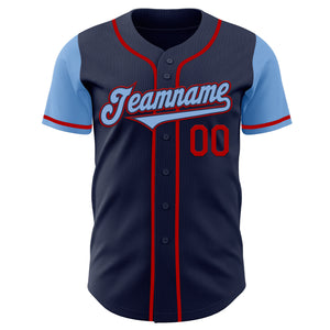 Custom Navy Light Blue-Red Authentic Two Tone Baseball Jersey