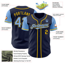 Load image into Gallery viewer, Custom Navy Light Blue-Yellow Authentic Two Tone Baseball Jersey
