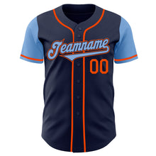 Load image into Gallery viewer, Custom Navy Light Blue-Orange Authentic Two Tone Baseball Jersey
