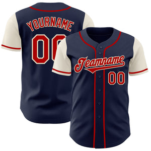 Custom Navy Red-Cream Authentic Two Tone Baseball Jersey