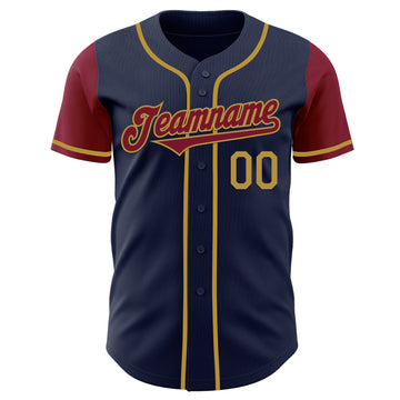 Custom Navy Crimson-Old Gold Authentic Two Tone Baseball Jersey