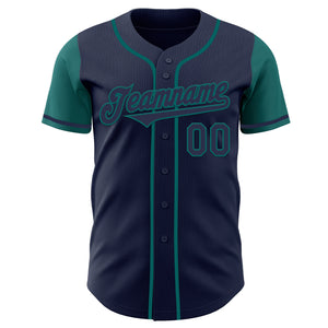 Custom Navy Teal Authentic Two Tone Baseball Jersey