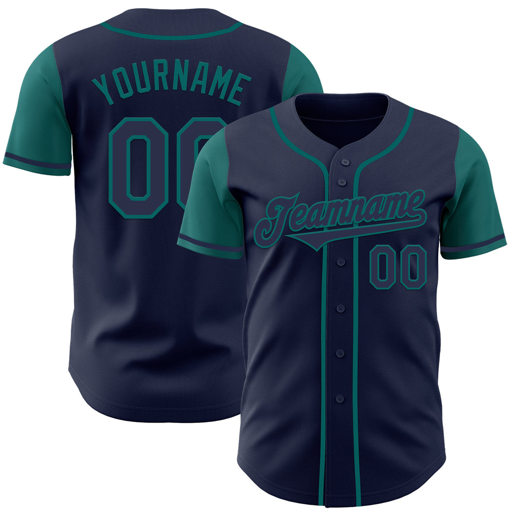 Custom Navy Teal Authentic Two Tone Baseball Jersey