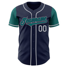 Load image into Gallery viewer, Custom Navy Teal-Gray Authentic Two Tone Baseball Jersey
