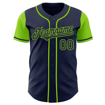 Custom Navy Neon Green Authentic Two Tone Baseball Jersey