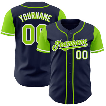 Custom Navy Neon Green-White Authentic Two Tone Baseball Jersey