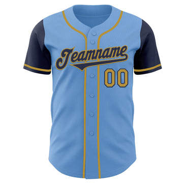 Custom Light Blue Navy-Old Gold Authentic Two Tone Baseball Jersey