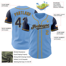 Load image into Gallery viewer, Custom Light Blue Navy-Old Gold Authentic Two Tone Baseball Jersey
