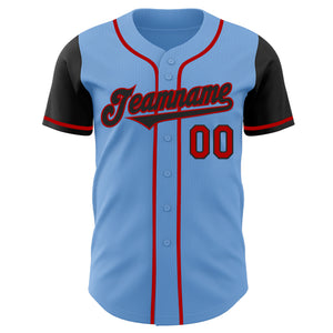 Custom Light Blue Black-Red Authentic Two Tone Baseball Jersey