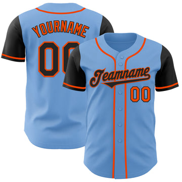 Custom Light Blue Black-Orange Authentic Two Tone Baseball Jersey