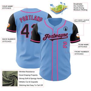 Custom Light Blue Black-Pink Authentic Two Tone Baseball Jersey